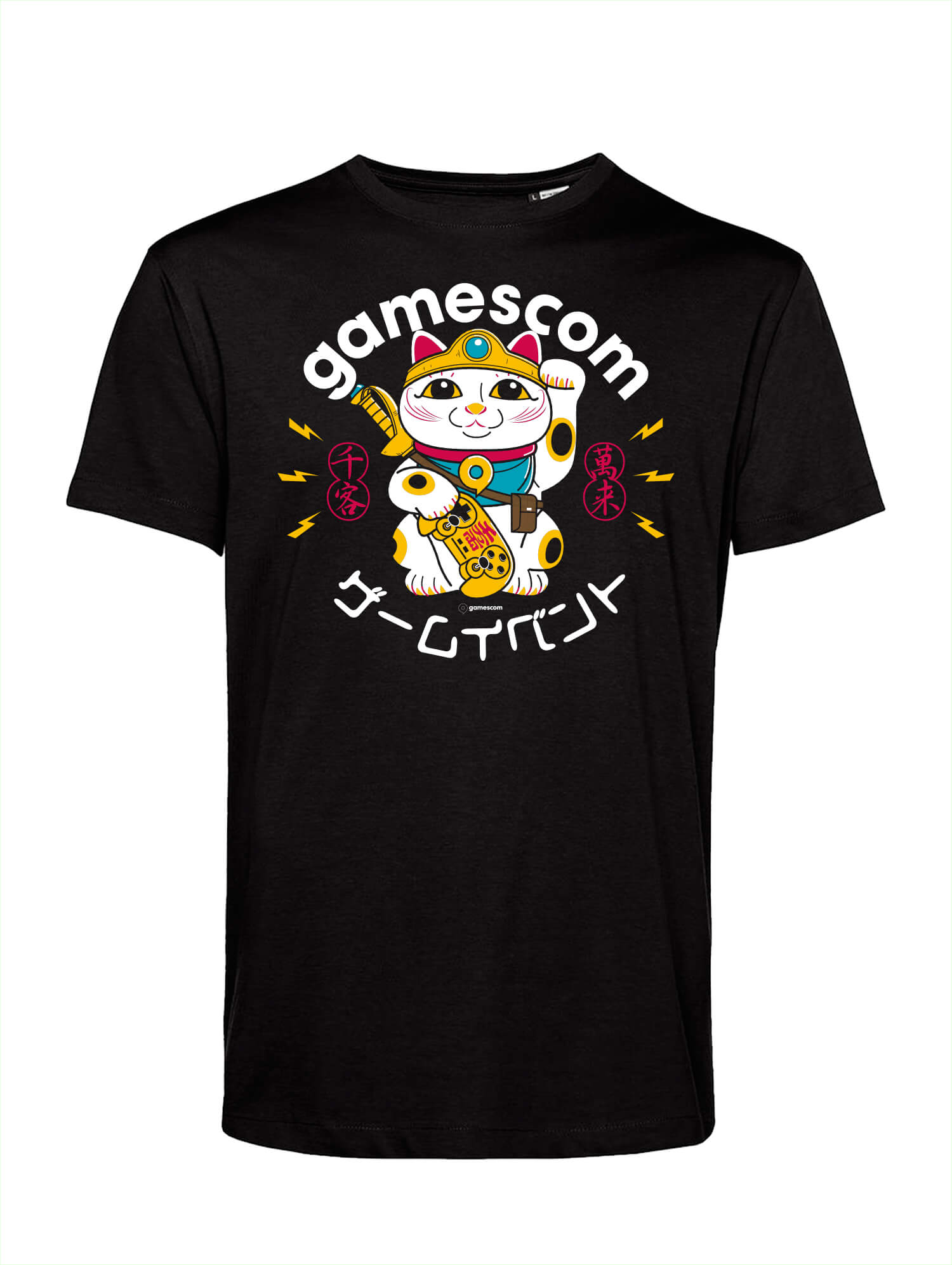 T-Shirt 'LUCKY CAT' (Unisex) in schwarz